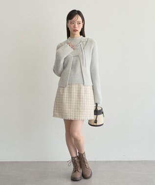 earth music&ecology SET2点チャーム付きシャギーニット＋インナー Light Gray