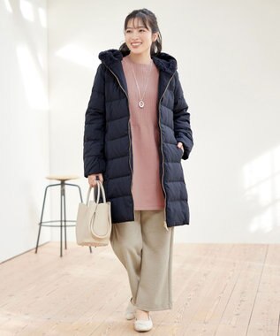 Tiaclasse L ミニチェッカー裏起毛・ストレートパンツ ベージュ