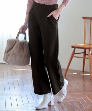 Tiaclasse L ミニチェッカー裏起毛・ストレートパンツ ブラウン