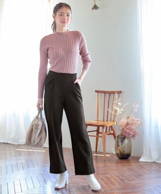 Tiaclasse L ミニチェッカー裏起毛・ストレートパンツ ブラウン