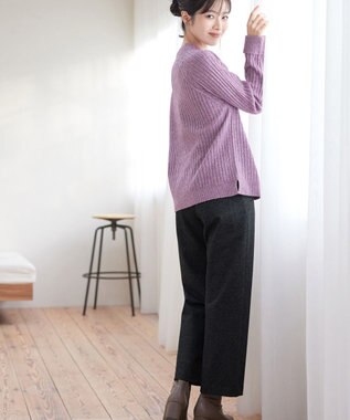 Tiaclasse L ミニチェッカー裏起毛・ストレートパンツ ブラック