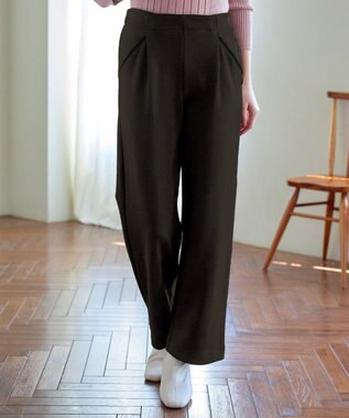 Tiaclasse L ミニチェッカー裏起毛・ストレートパンツ ブラウン