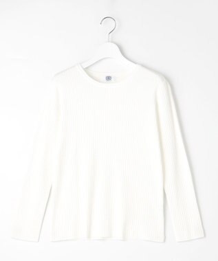 J.PRESS LADIES L 針抜きフライス クルーネック リブ カットソー ホワイト系