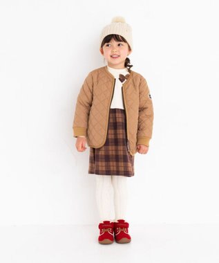 MIKI HOUSE HOT BISCUITS 【80-120cm】 抗菌・抗ウィルス ノーカラー キルティング 中綿ジャンパー キャメル