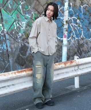 WEGO ダブルニーダメージデニムパンツ デニム淡加工色