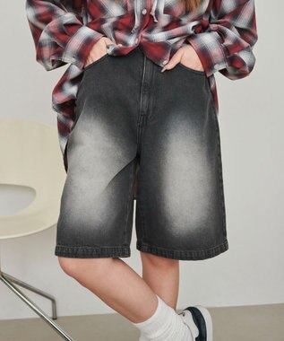 WEGO 【SMサイズ展開】ヴィンテージウォッシュデニムハーフパンツ ブラック