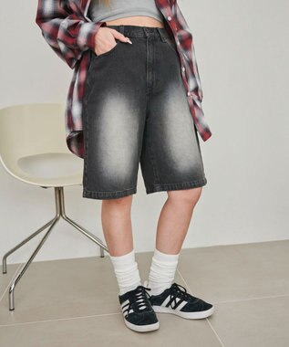 WEGO 【SMサイズ展開】ヴィンテージウォッシュデニムハーフパンツ ブラック