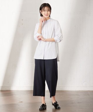 J.PRESS LADIES L 【洗える】シャークスキン セミワイド パンツ ネイビー系