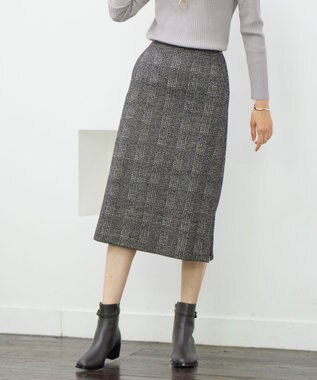 J.PRESS LADIES 【洗える】チェック ジャカード ナロー スカート ブラウン系5