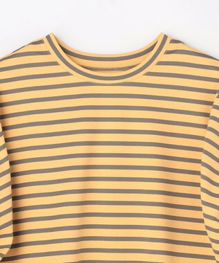ANY L ツイストスリーブボーダートップス イエロー×カーキ