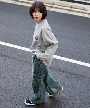 WEGO 【ユニセックス着用ITEM/裏起毛/SMLサイズ展開】リラックスフィットハートロゴプルオーバー 杢グレー