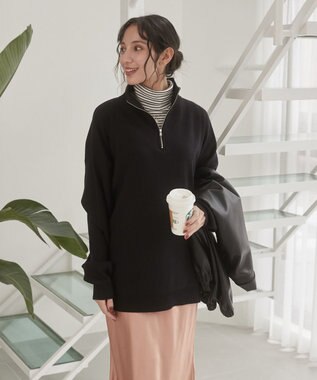 WEGO 【ユニセックス着用ITEM】ミラノリブハーフジッププルオーバー ブラック