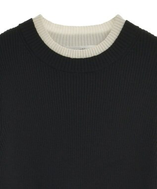 Green Parks ダブルカフスモックネック配色ニット Black