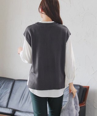 Tiaclasse 【2点セット】ニットベスト＋起毛シャツ チャコールグレー