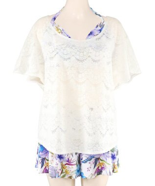 San-ai Resort（三愛水着楽園） 【新色ホワイト＆パープル入荷】４点セット水着　9M・11L【San-ai Resort（サンアイリゾート）】 パープル