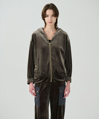 GRACE CONTINENTAL トリアセベロアフーディー カーキ