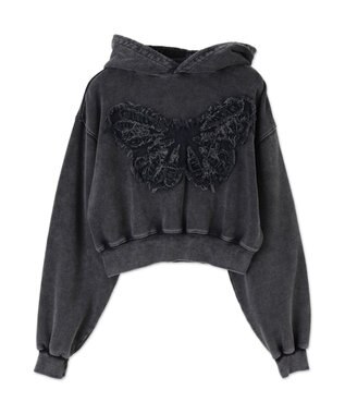 WEGO ヴィンテージウォッシュバタフライショートパーカー ブラックその他