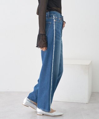earth music&ecology ワイドフリンジデニムパンツ Indigo