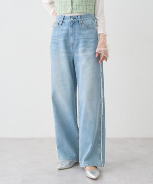 earth music&ecology ワイドフリンジデニムパンツ Light Indigo