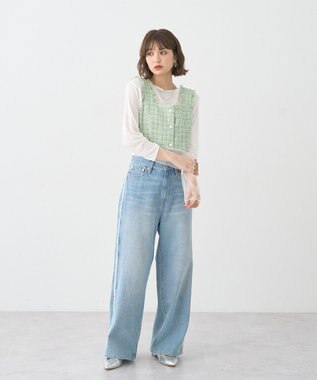 earth music&ecology ワイドフリンジデニムパンツ Light Indigo