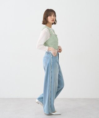earth music&ecology ワイドフリンジデニムパンツ Light Indigo