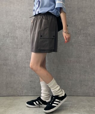 WEGO 【ウエストゴム】ナイロンカーゴミニスカート グレー