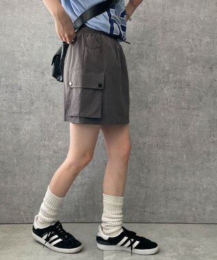 WEGO 【ウエストゴム】ナイロンカーゴミニスカート グレー