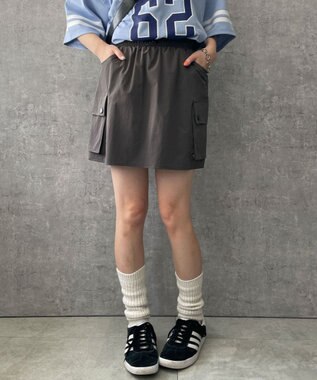 WEGO 【ウエストゴム】ナイロンカーゴミニスカート グレー