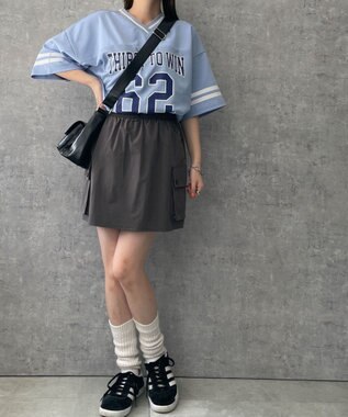 WEGO 【ウエストゴム】ナイロンカーゴミニスカート グレー