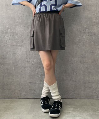 WEGO 【ウエストゴム】ナイロンカーゴミニスカート グレー
