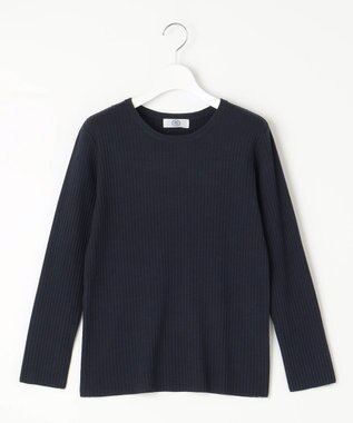 J.PRESS LADIES L 針抜きフライス クルーネック リブ カットソー ネイビー系
