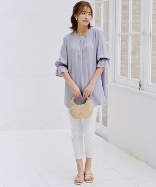 Tiaclasse 【洗える】アシメタックネックチュニックブラウス サックスグレー