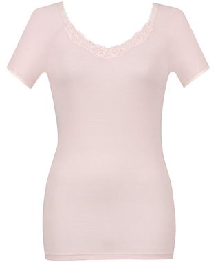 Wing インナー 綿100％(身生地部) 接触冷感 さらっと快適 【綿100% シャリ感タイプ】 3分袖 半袖 3Lまで対応 大きいサイズ 春 夏 EL6362 ウイング／ワコール ピンク