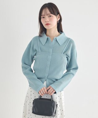 earth music&ecology 【2点SET】襟付きニットアンサンブル Blue