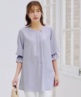 Tiaclasse 【洗える】アシメタックネックチュニックブラウス サックスグレー