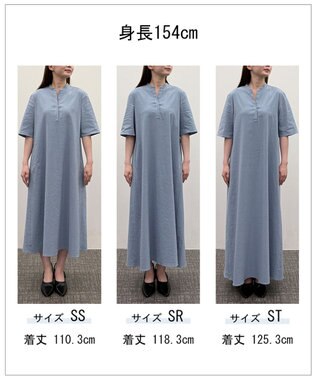 ICB L 【WEB限定・丈が選べる】ナチュラルストレッチタフタ 5分袖ワンピース サックスグレー