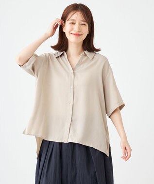 SHARE PARK LADIES 【2WAY】オーバーサイズ楊柳シャツ ライトグレー系