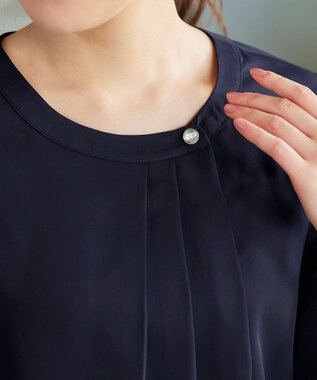 Tiaclasse 【洗える】アシメタックネックチュニックブラウス ネイビー