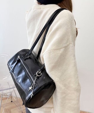 WEGO キラキラチャーム付きドラムボストンバッグ ブラック