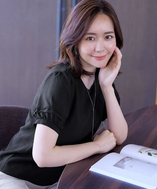 Tiaclasse L 【洗える】シアーチェック柄パフスリーブブラウス ブラック