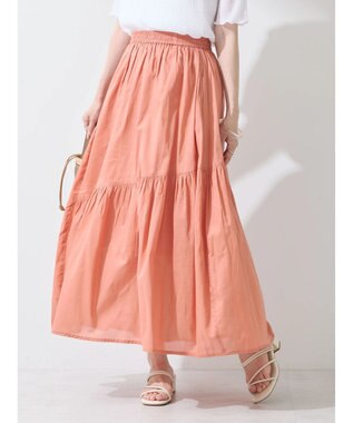 earth music&ecology コットンボイルランダム切替フレアスカート Orange