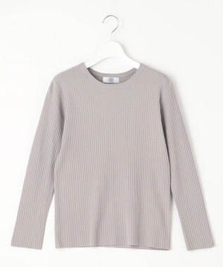 J.PRESS LADIES L 針抜きフライス クルーネック リブ カットソー ライトグレー系