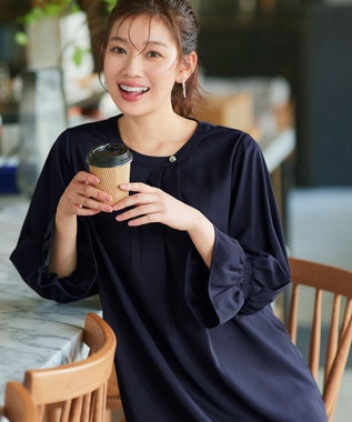 Tiaclasse 【洗える】アシメタックネックチュニックブラウス ネイビー