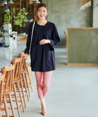 Tiaclasse 【洗える】アシメタックネックチュニックブラウス ネイビー