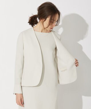 自由区 【セットアップ可】ダブルクロス ノーカラージャケット ベージュ系