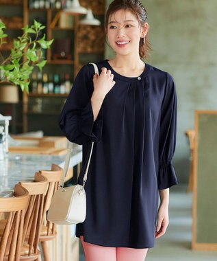 Tiaclasse 【洗える】アシメタックネックチュニックブラウス ネイビー