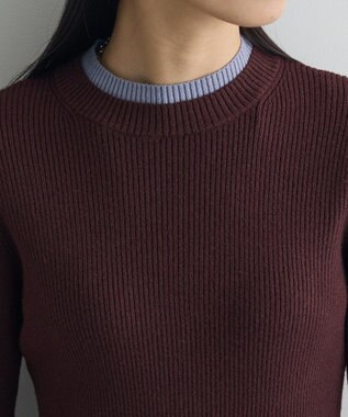 Green Parks ダブルカフスモックネック配色ニット Brown