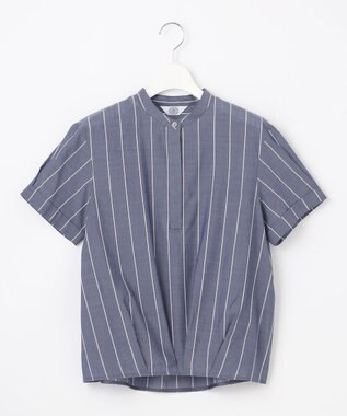 J.PRESS LADIES 【洗える】キュプラローン ストライプ ブラウス ネイビー系1