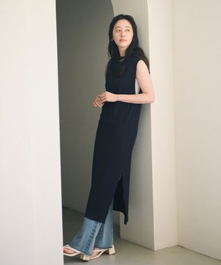 #Newans 【洗える】サーマルノースリーブワンピース ネイビー系