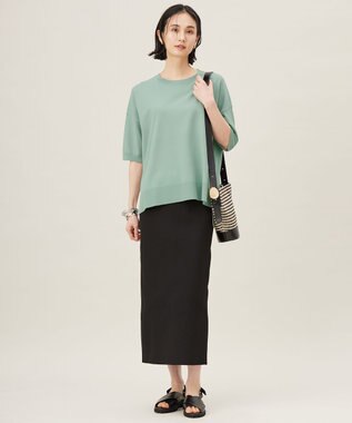 自由区 【洗える】リブストレッチタイト スカート [新色]ブラック